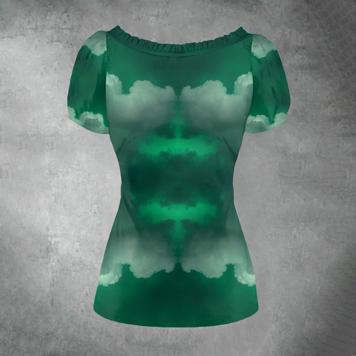 All-over print Women's Puff Sleeve Pleated Shirt