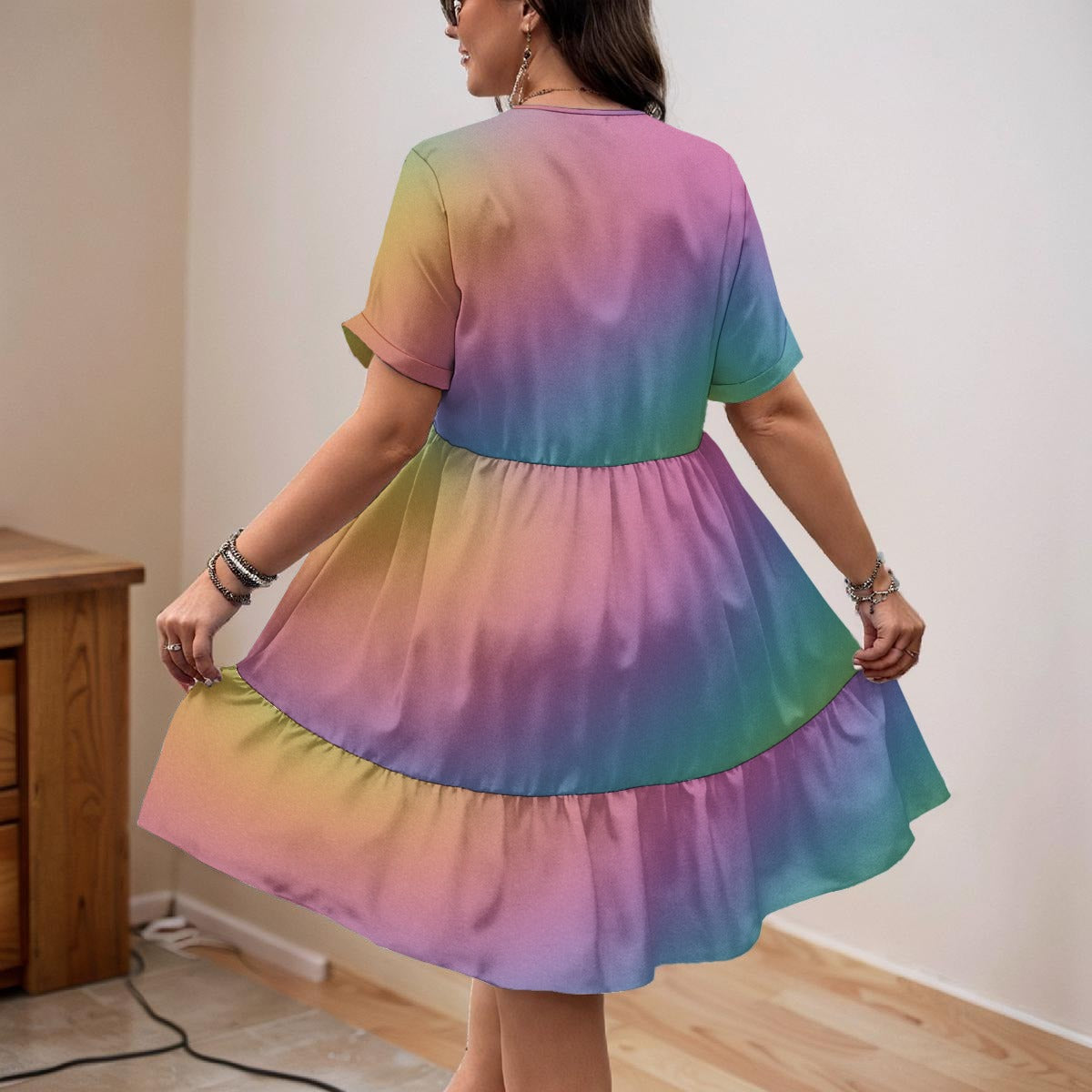 Unisex Women’s Floral V-Neck Short Sleeve Dress