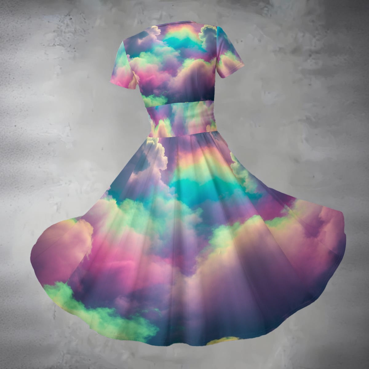 All-over Print Women's Short Sleeve V Neck Midi Dress