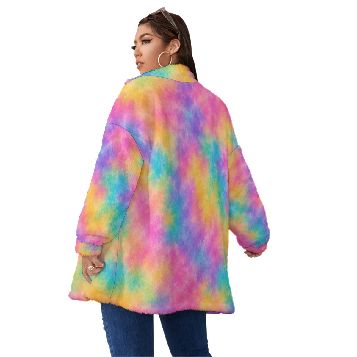 Unisex Borg-Fleece Stand-Up Collar Zip Coat — Plus Size - view 4