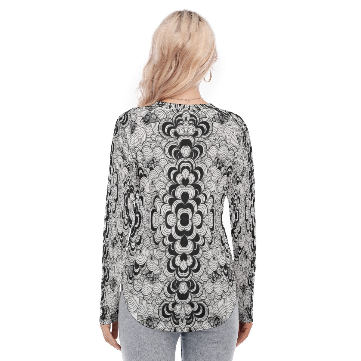 Women's Raglan Sleeves U-Shaped Hem Long Sleeves Blouse