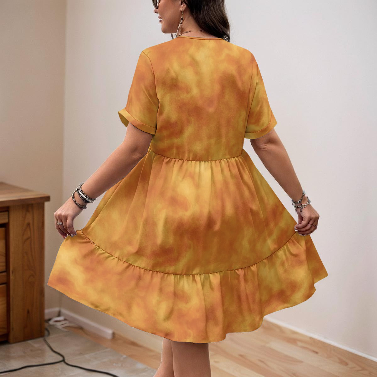 Unisex Women’s Floral V-Neck Short Sleeve Dress