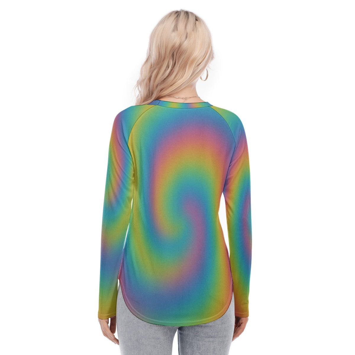 Women's Raglan Sleeves U-Shaped Hem Long Sleeves Blouse