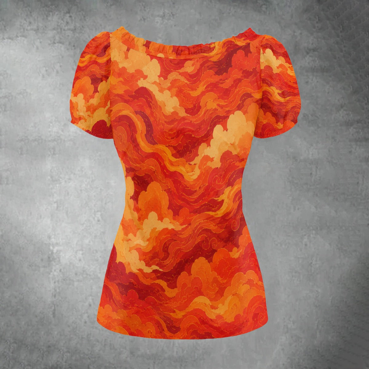 All-over print Women's Puff Sleeve Pleated Shirt