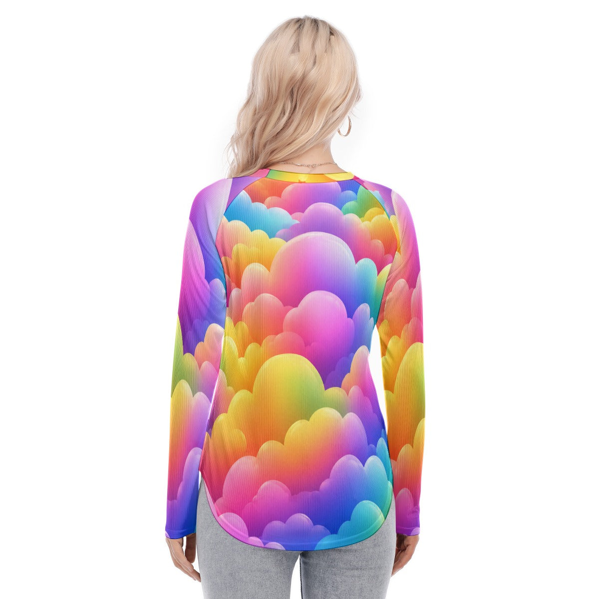 Women's Raglan Sleeves U-Shaped Hem Long Sleeves Blouse