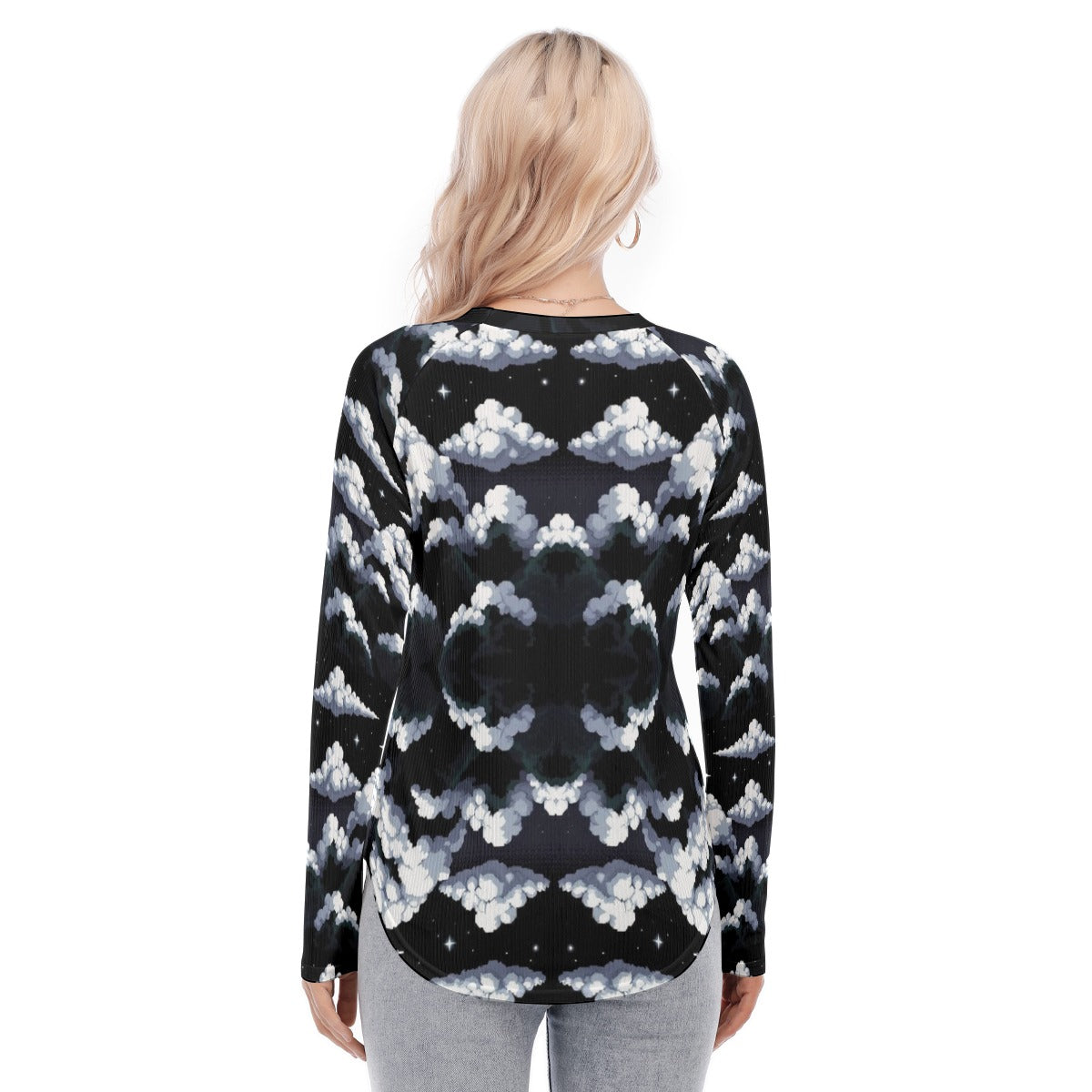 Women's Raglan Sleeves U-Shaped Hem Long Sleeves Blouse