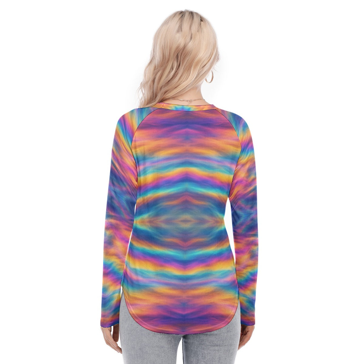 Women's Raglan Sleeves U-Shaped Hem Long Sleeves Blouse