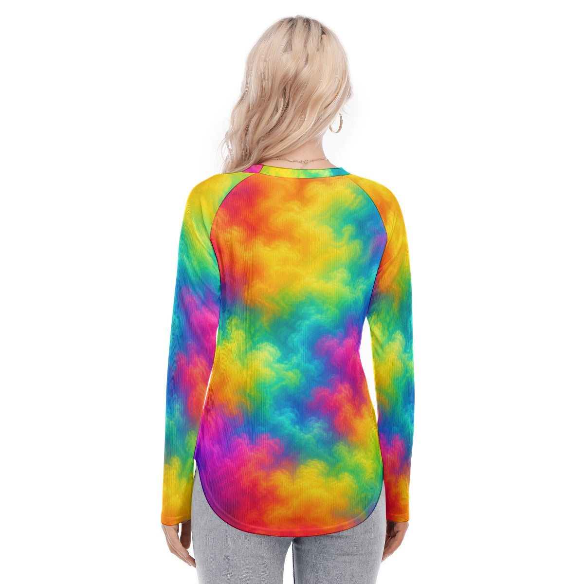 Women's Raglan Sleeves U-Shaped Hem Long Sleeves Blouse