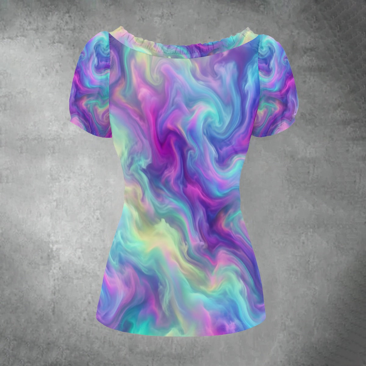 All-over print Women's Puff Sleeve Pleated Shirt