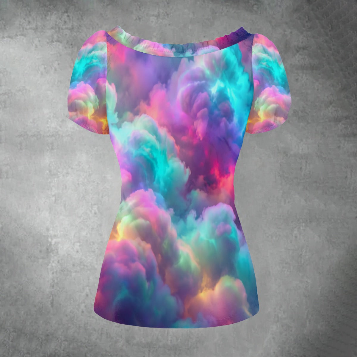 All-over print Women's Puff Sleeve Pleated Shirt