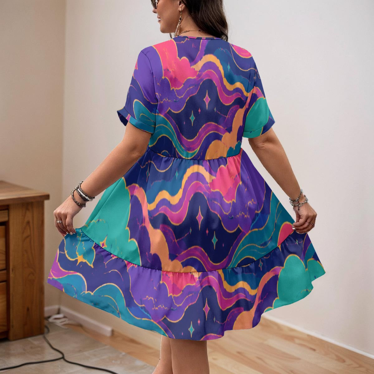 Women's Floral V-Neck Short Sleeve Dress by O’Nimbus – view 3