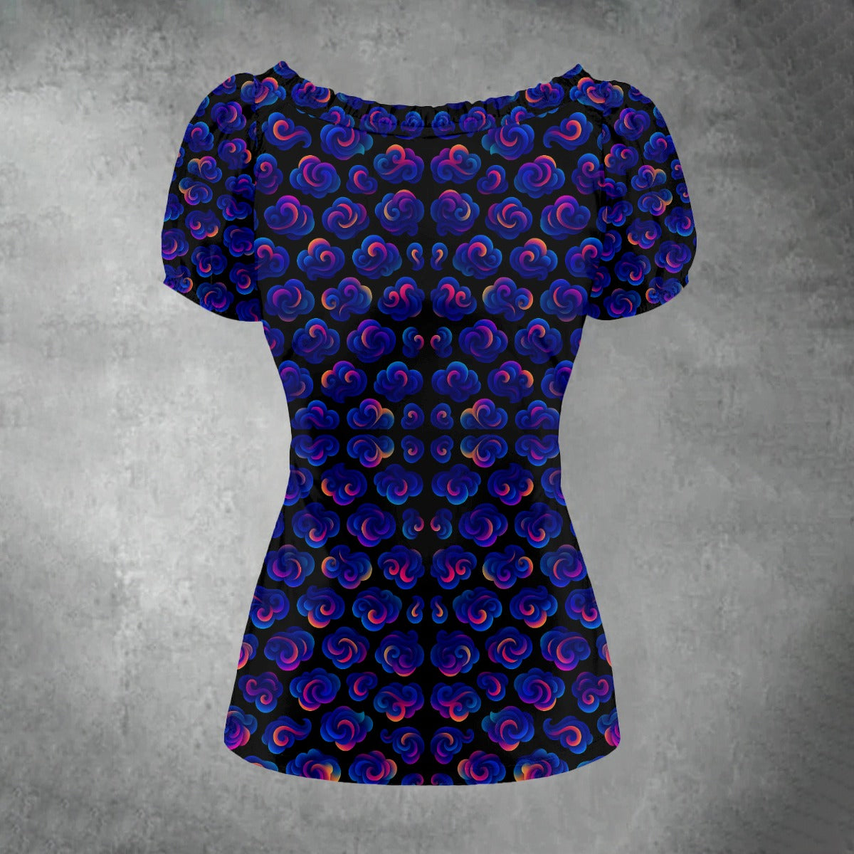 All-over print Women's Puff Sleeve Pleated Shirt