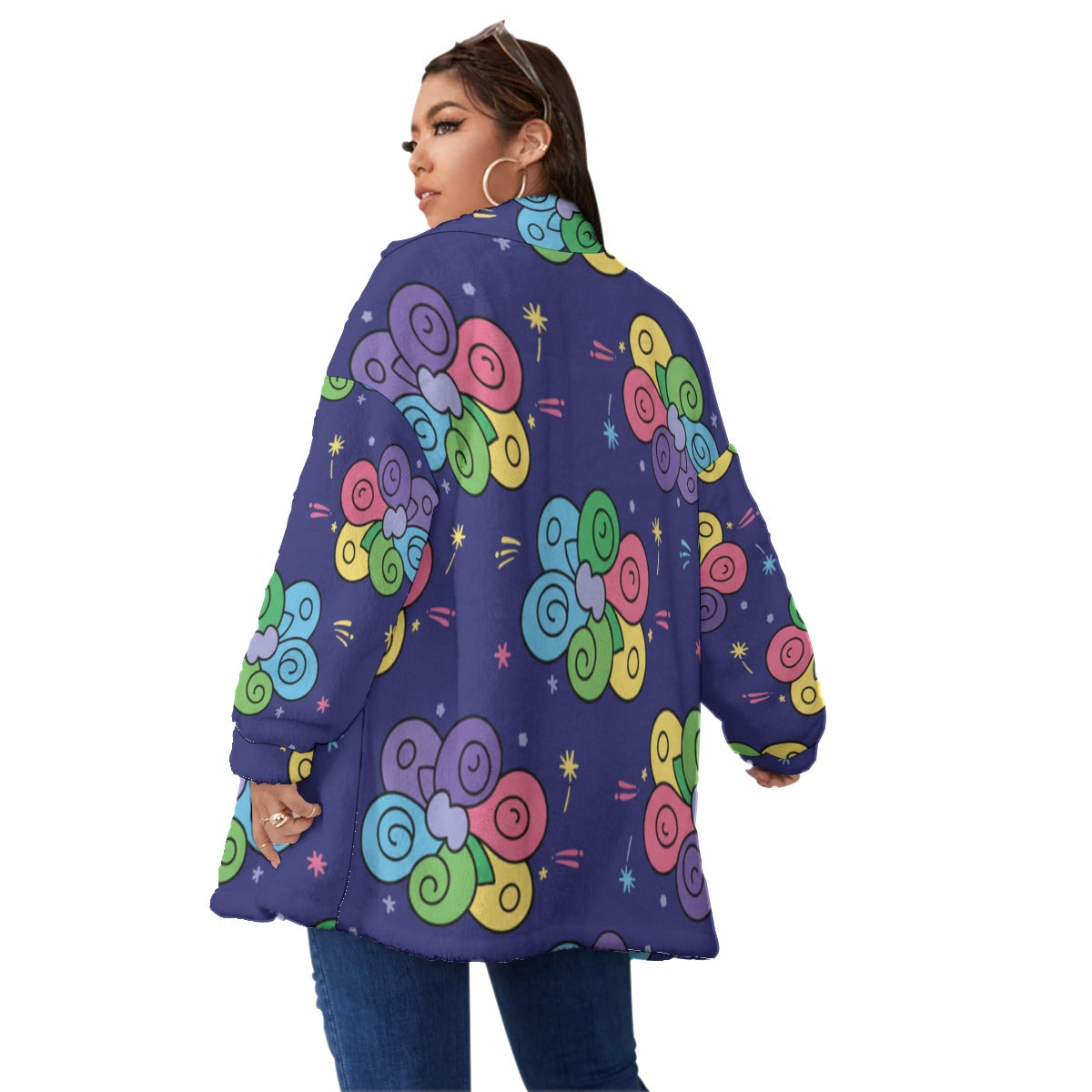 Unisex Borg Fleece Stand-up Collar Coat With Zipper Closure(Plus Size)