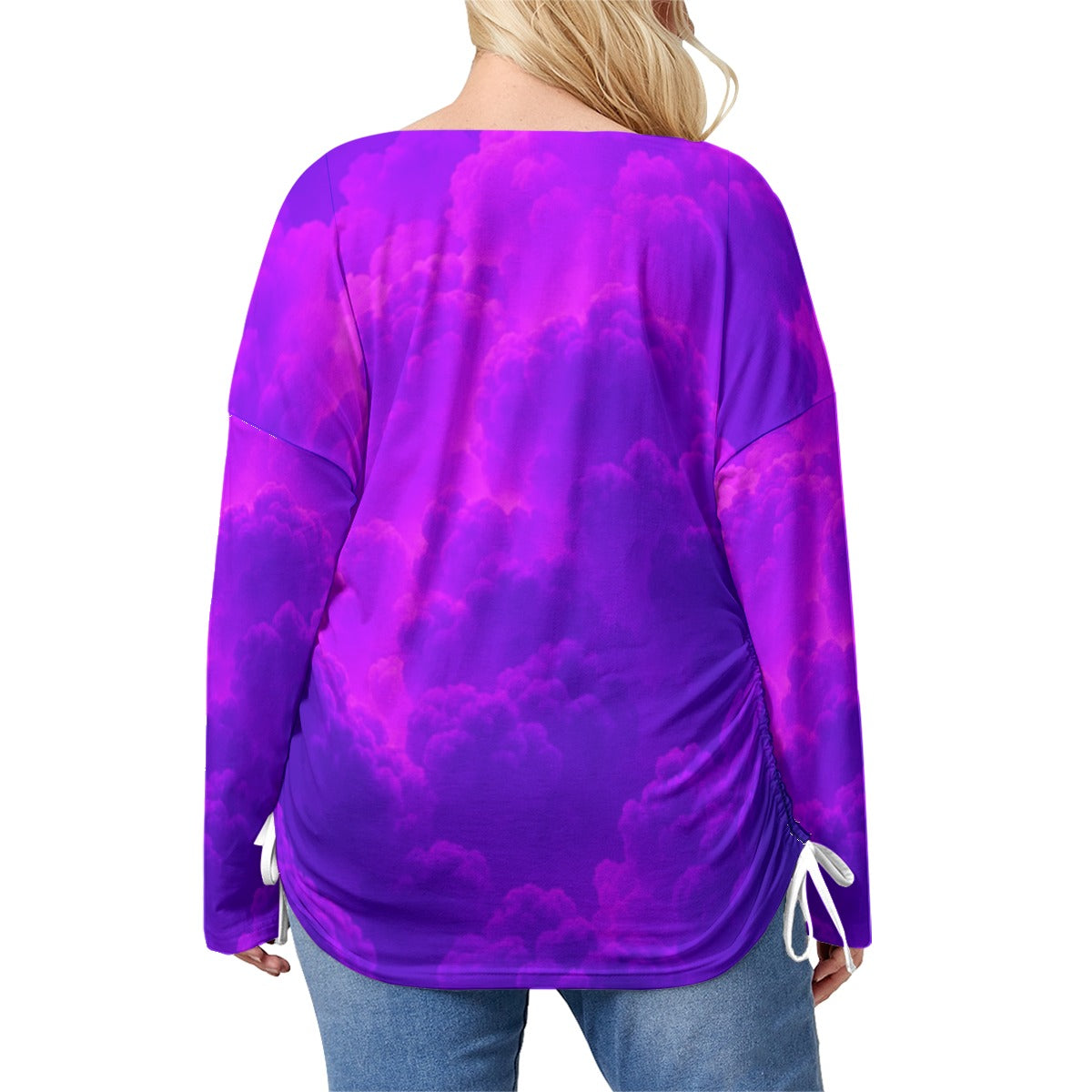 Unisex Women’s V-neck T-shirt With Side Drawstring(Plus Size)