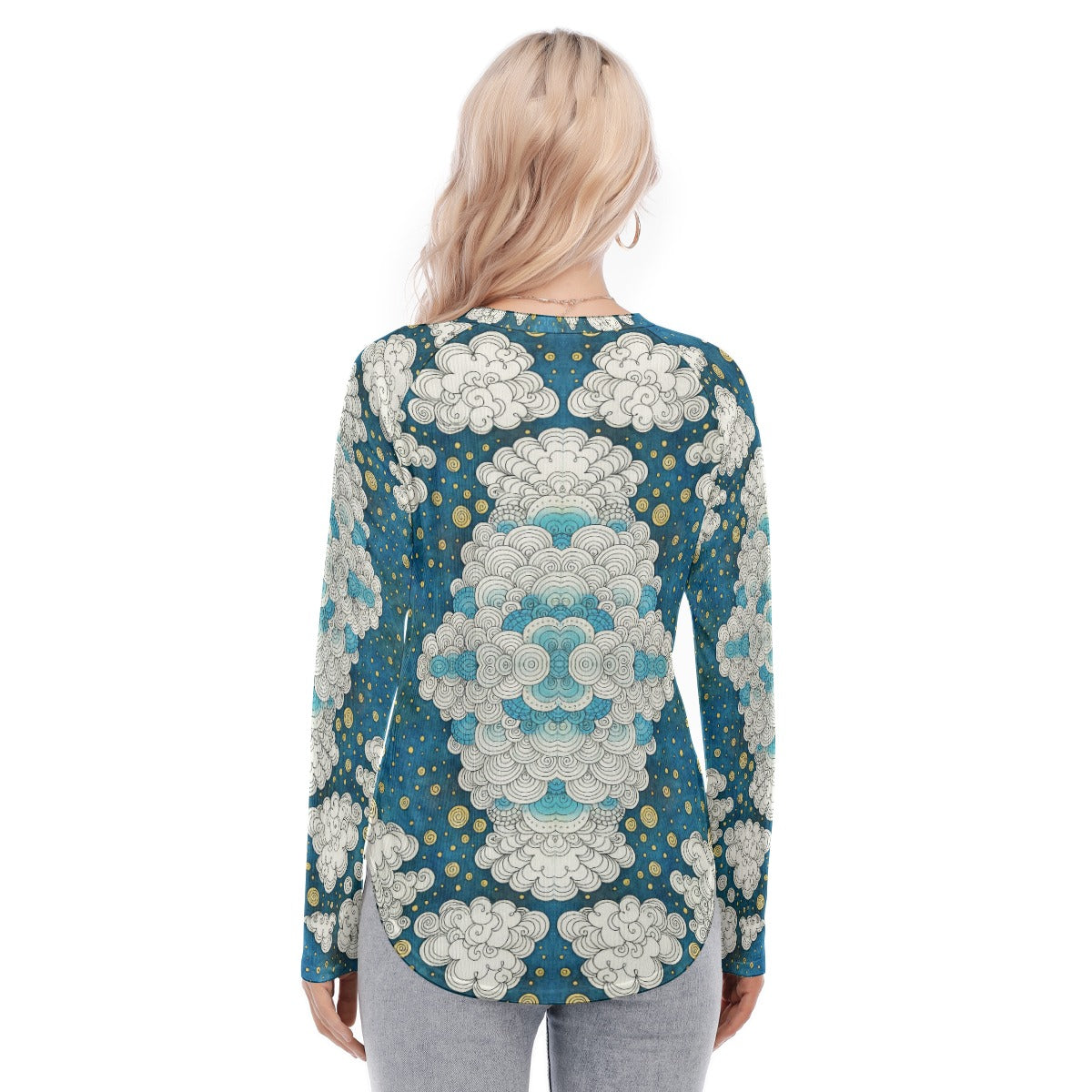 Women's Raglan Sleeves U-Shaped Hem Long Sleeves Blouse