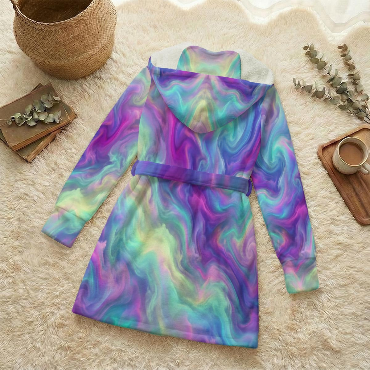 Unisex Flannel Hooded Robe With Eye Mask