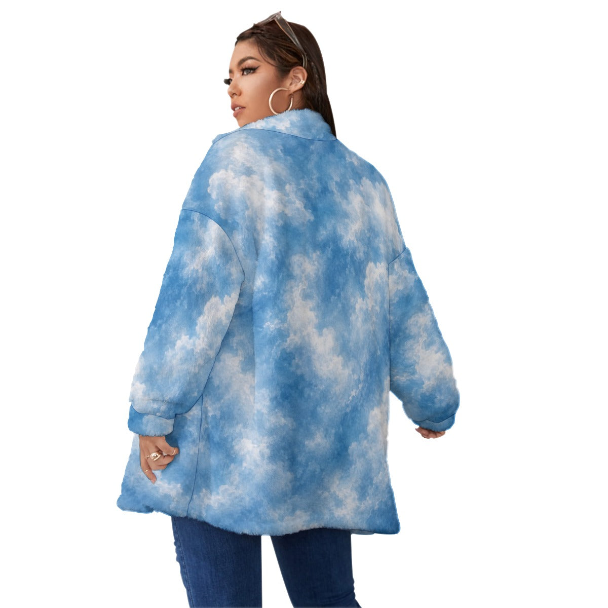 Unisex Borg-Fleece Stand-Up Collar Zip Coat — Plus Size - view 4