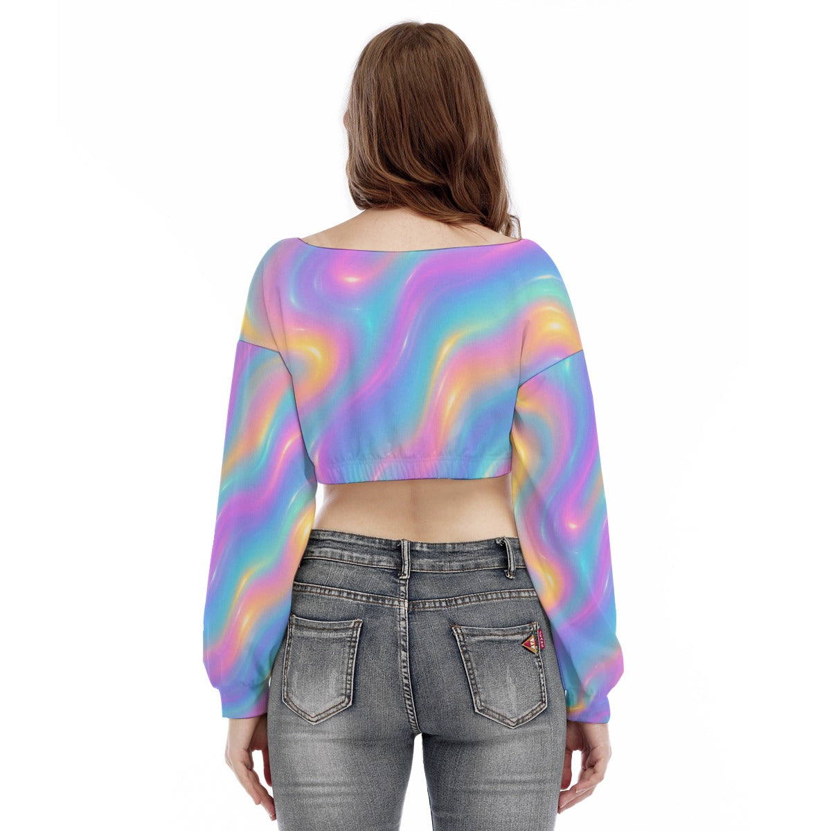 Women's V-neck Long Sleeve Cropped Sweatshirt