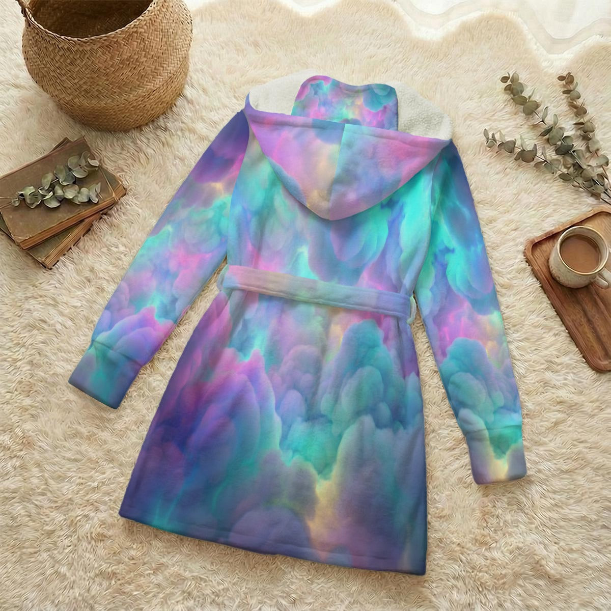 Unisex Flannel Hooded Robe With Eye Mask