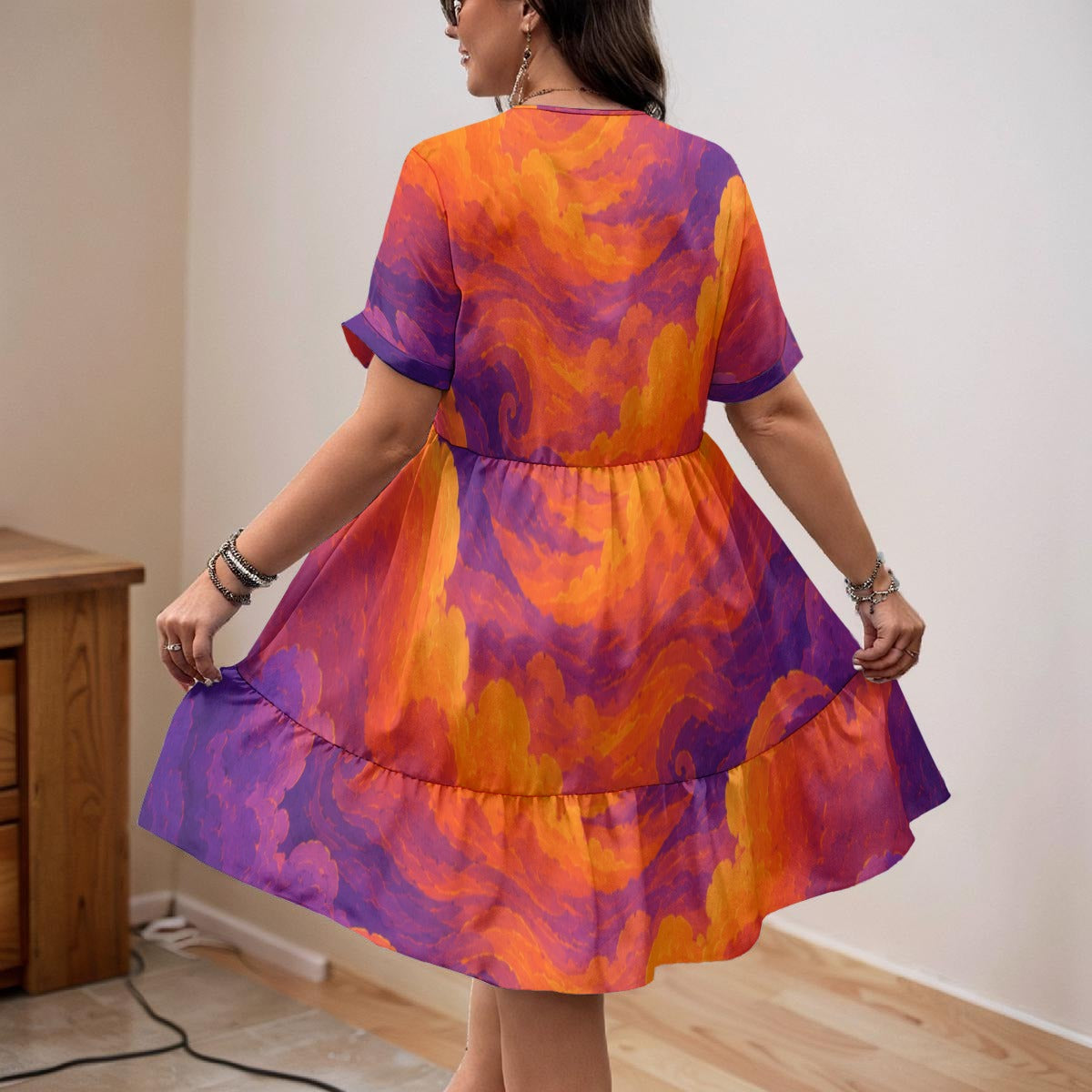 Women's Floral V-Neck Short Sleeve Dress by O’Nimbus – view 3