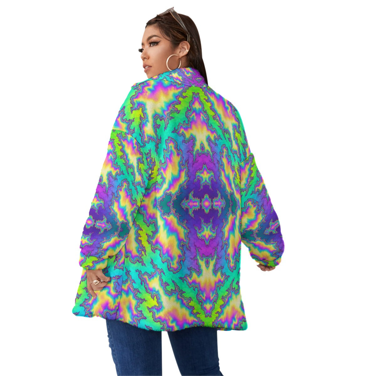 Unisex Borg Fleece Stand-up Collar Coat With Zipper Closure(Plus Size)