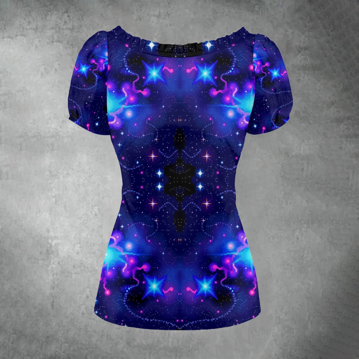 All-over print Women's Puff Sleeve Pleated Shirt