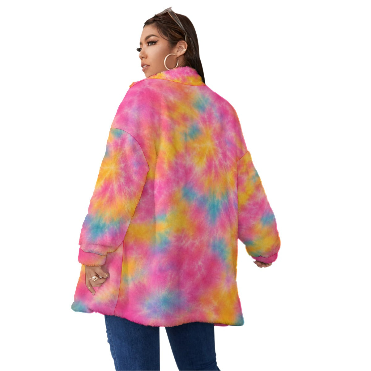 Unisex Borg-Fleece Stand-Up Collar Zip Coat — Plus Size - view 4