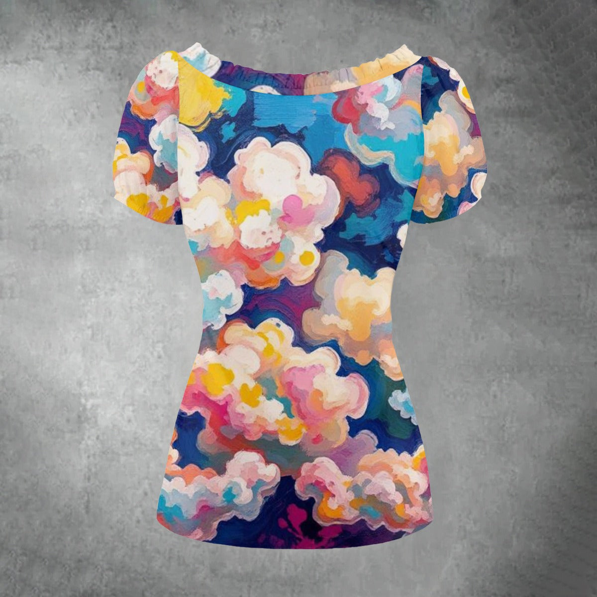 All-over print Women's Puff Sleeve Pleated Shirt