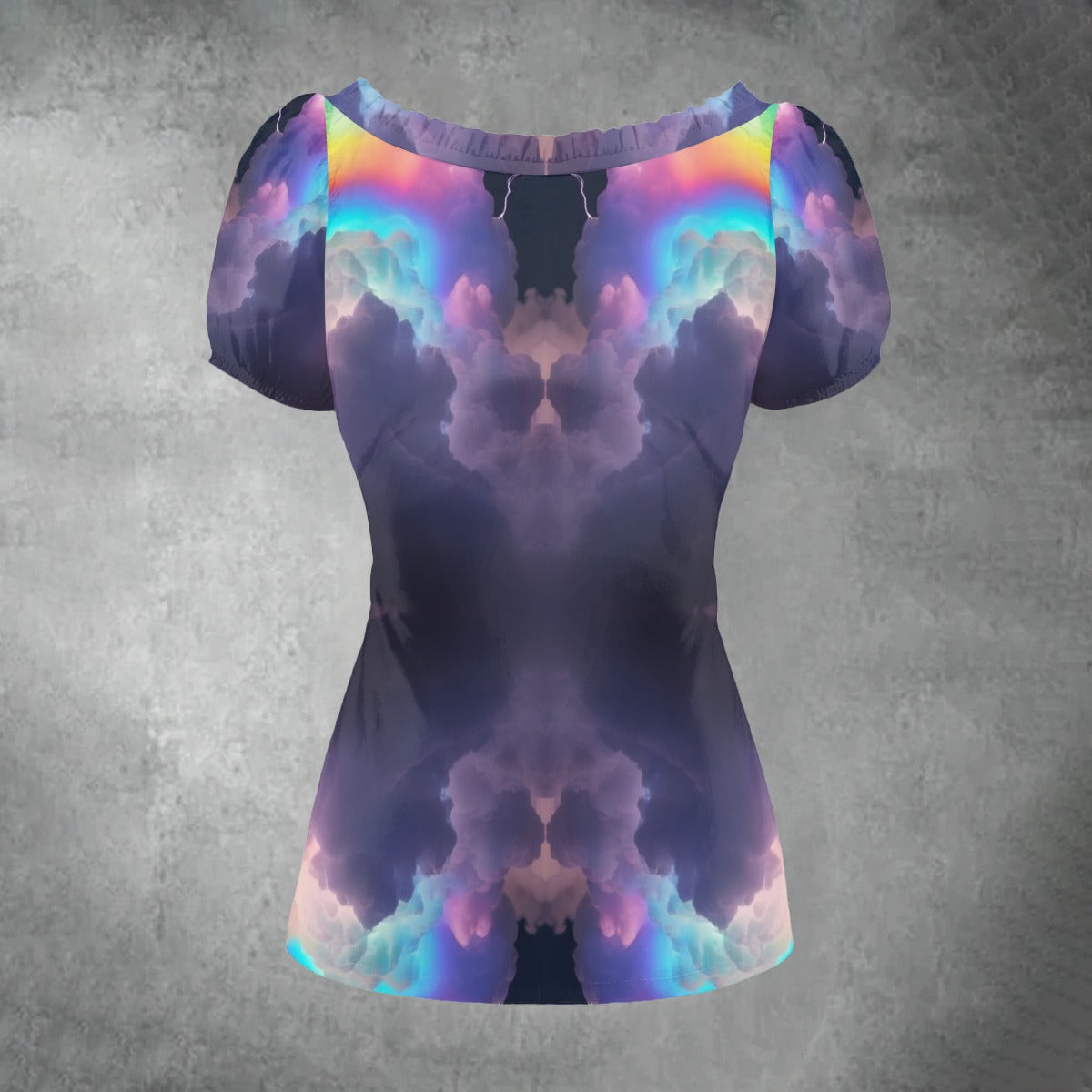 All-over print Women's Puff Sleeve Pleated Shirt