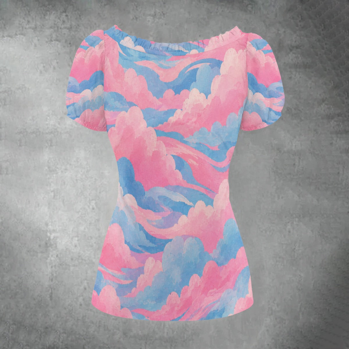 All-over print Women's Puff Sleeve Pleated Shirt