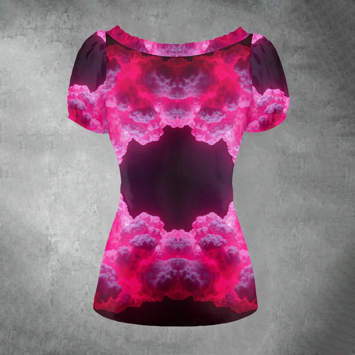 All-over print Women's Puff Sleeve Pleated Shirt