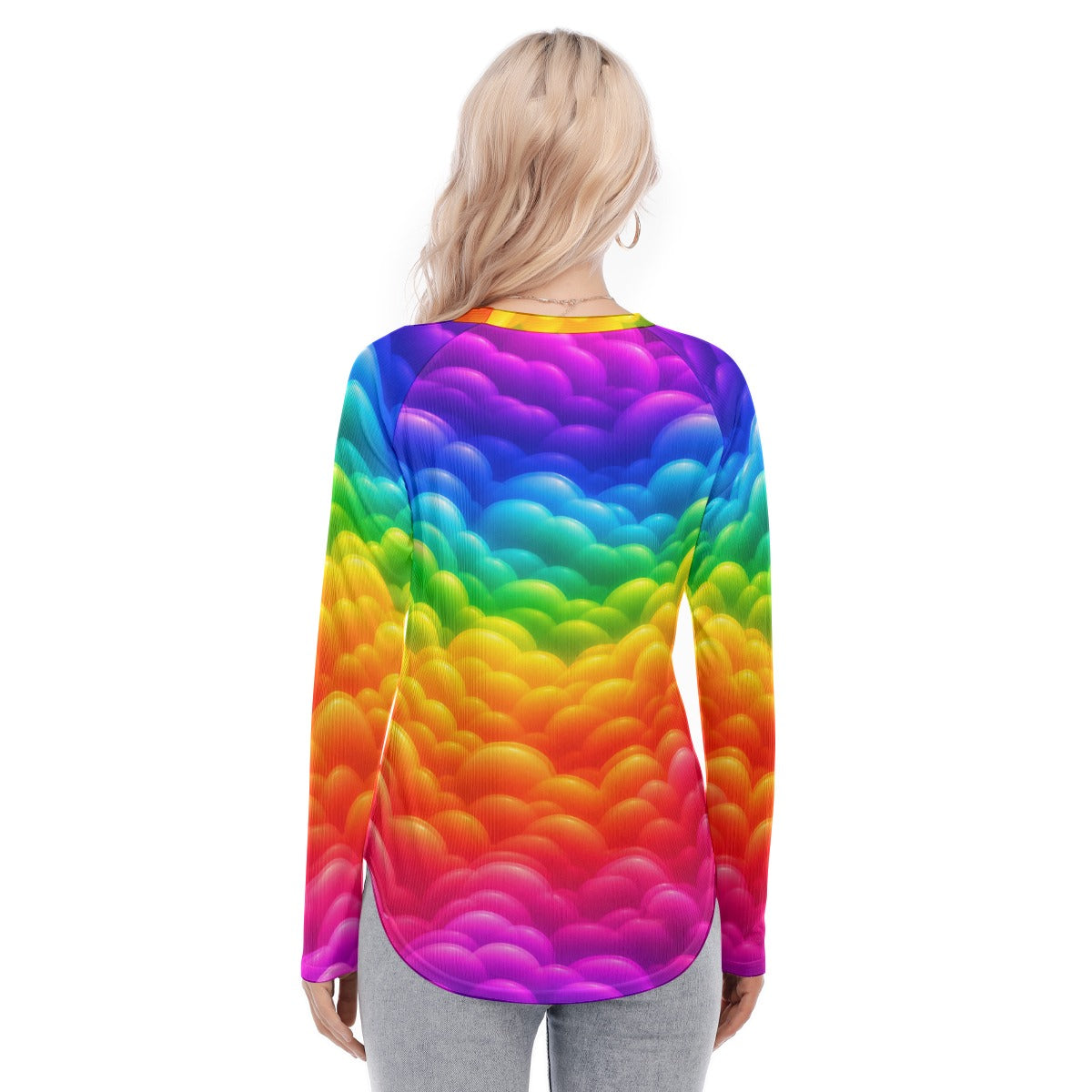 Women's Raglan Sleeves U-Shaped Hem Long Sleeves Blouse