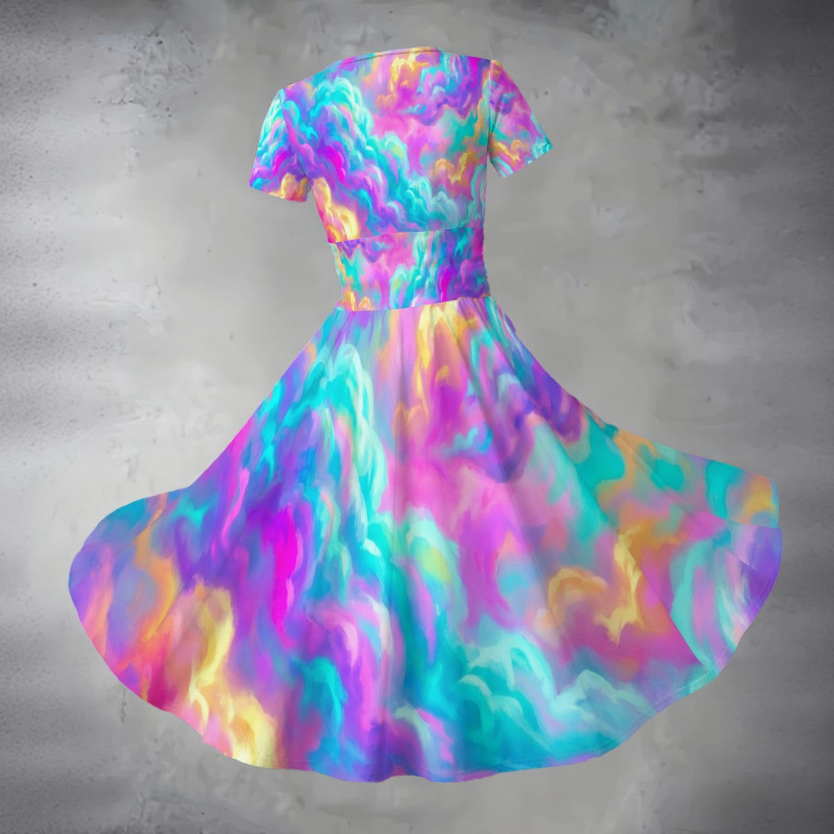 All-over Print Women's Short Sleeve V Neck Midi Dress