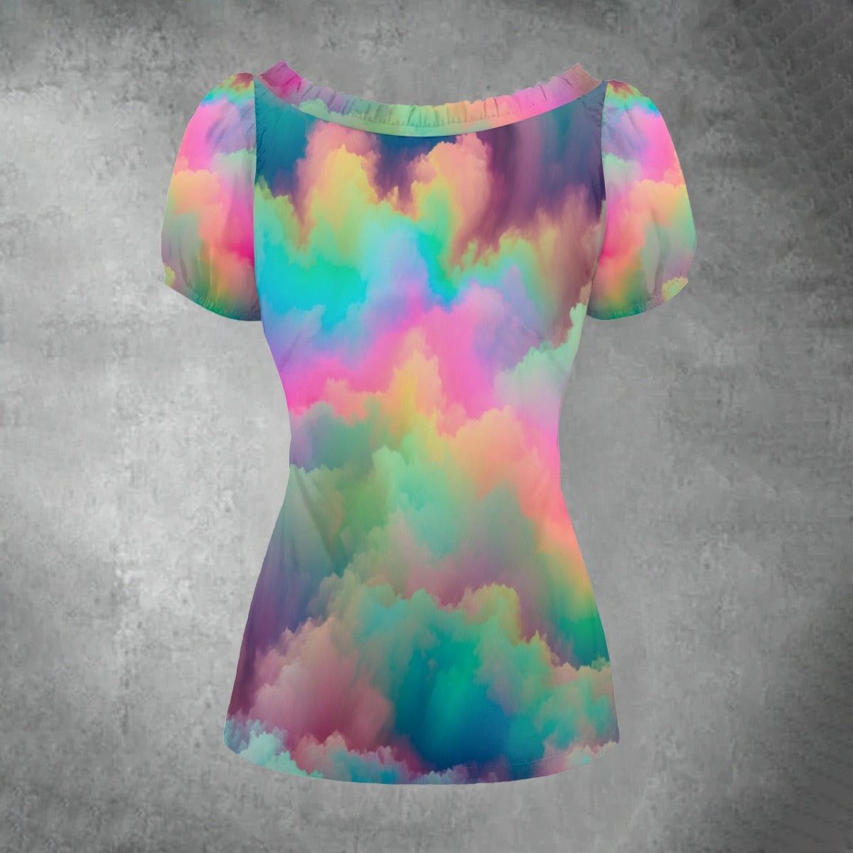 All-over print Women's Puff Sleeve Pleated Shirt