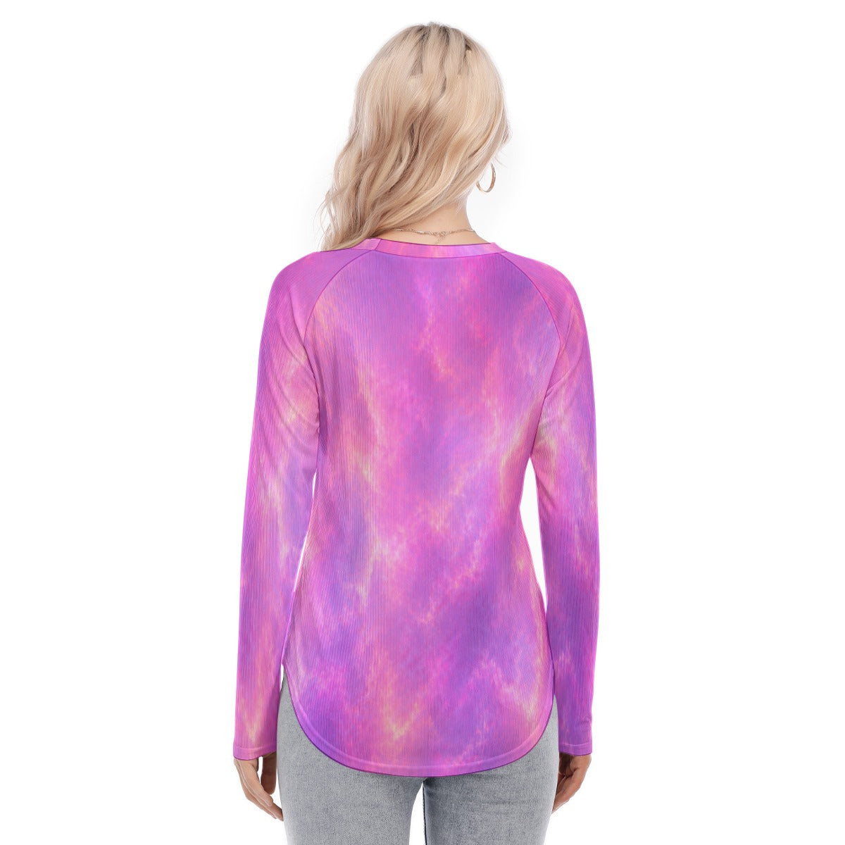 Women's Raglan Sleeves U-Shaped Hem Long Sleeves Blouse