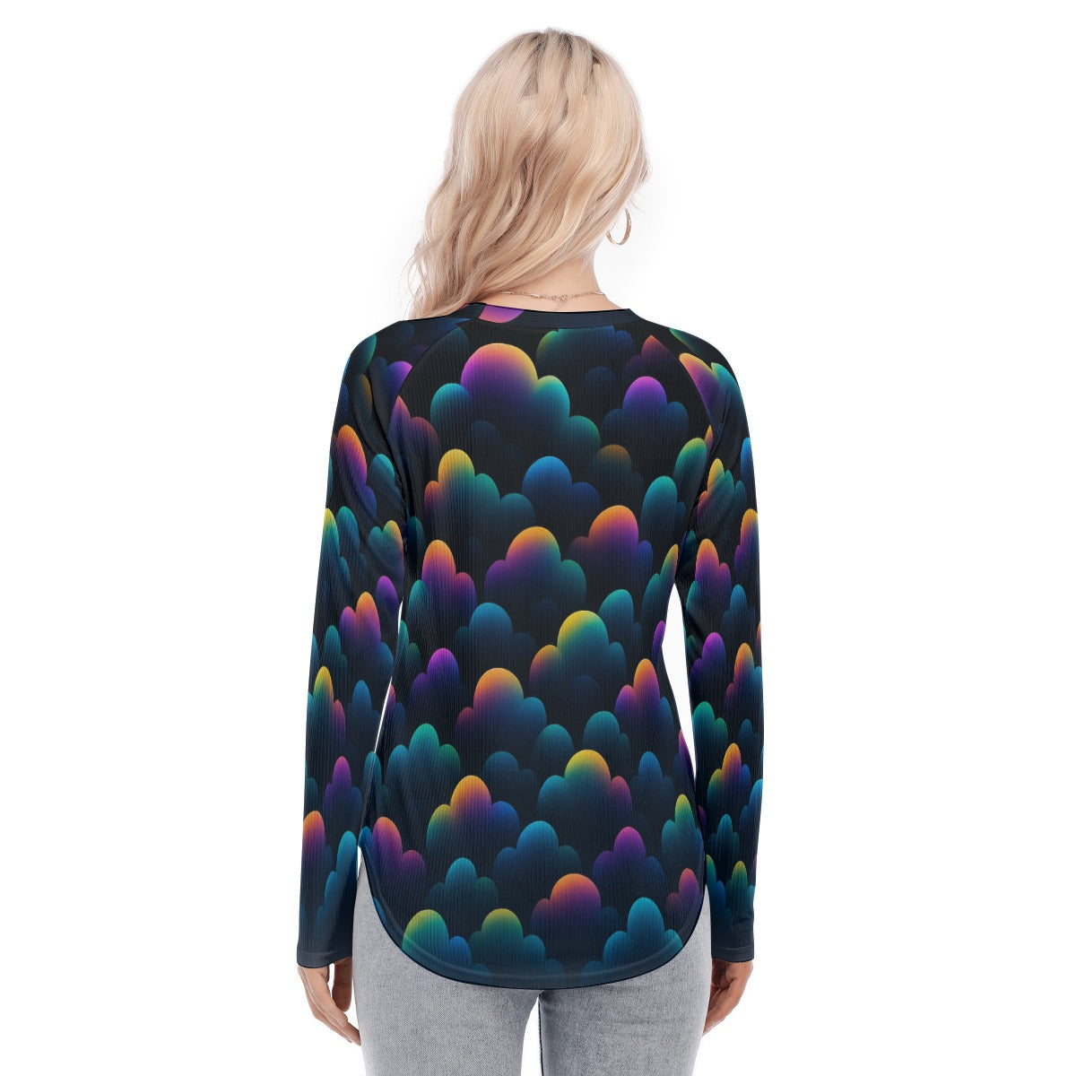 Women's Raglan Sleeves U-Shaped Hem Long Sleeves Blouse