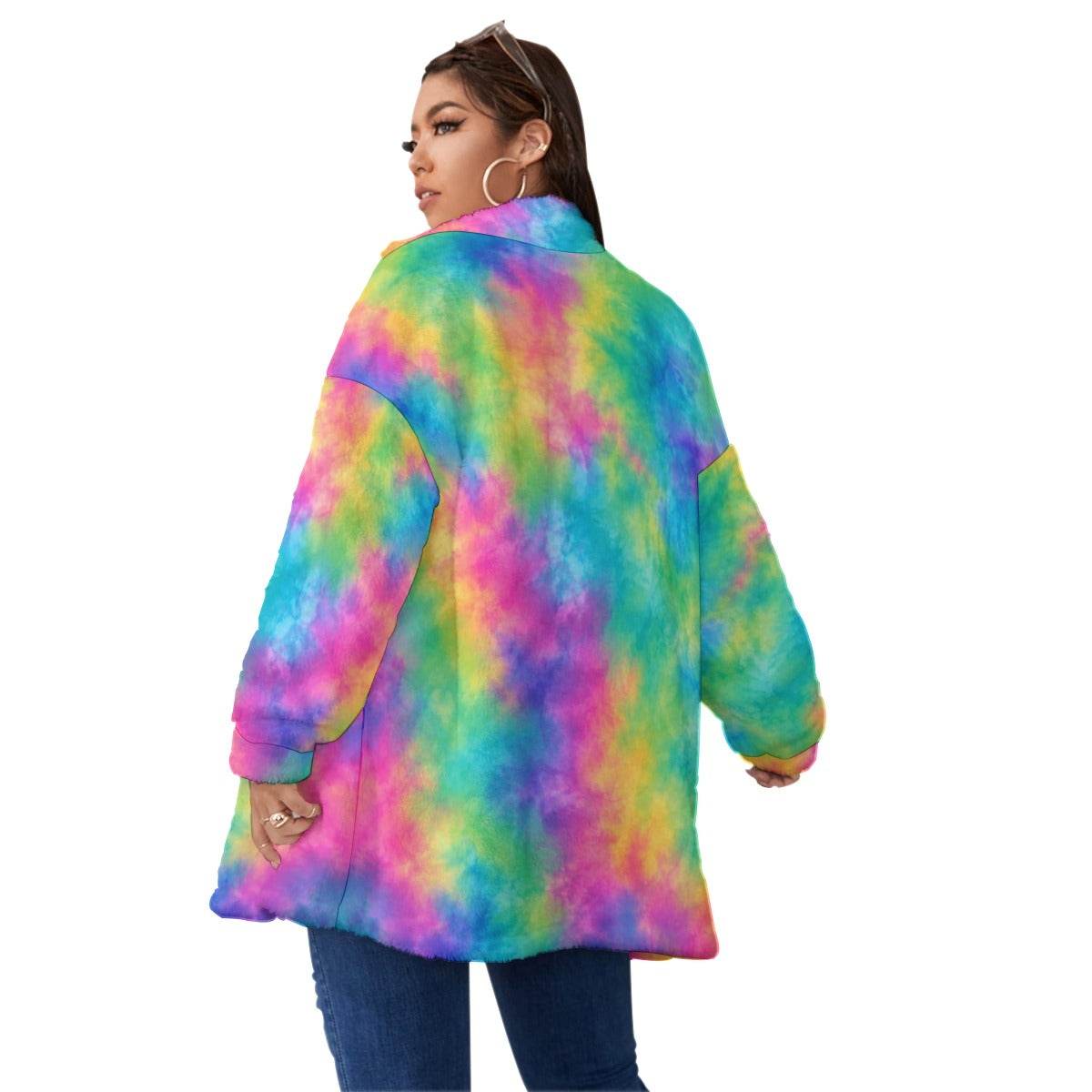 Unisex Borg-Fleece Stand-Up Collar Zip Coat — Plus Size - view 4