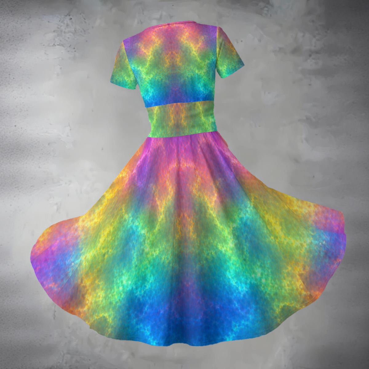 All-over Print Women's Short Sleeve V Neck Midi Dress