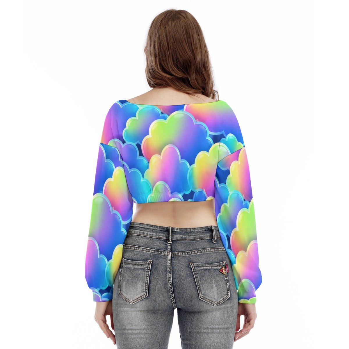 Women's V-neck Long Sleeve Cropped Sweatshirt