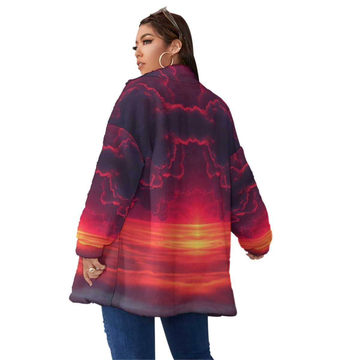Unisex Borg Fleece Stand-up Collar Coat With Zipper Closure(Plus Size)