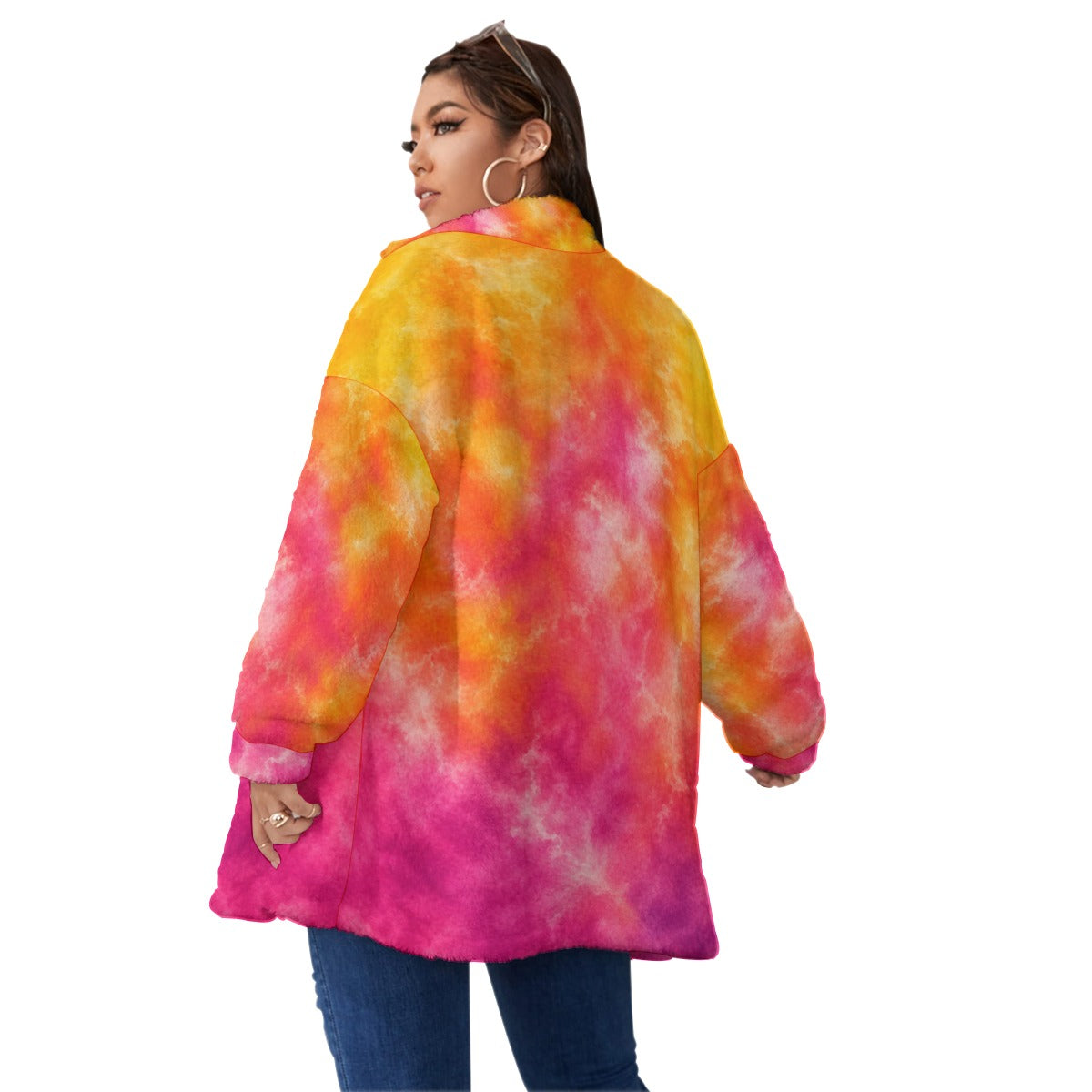 Unisex Borg-Fleece Stand-Up Collar Zip Coat — Plus Size - view 4