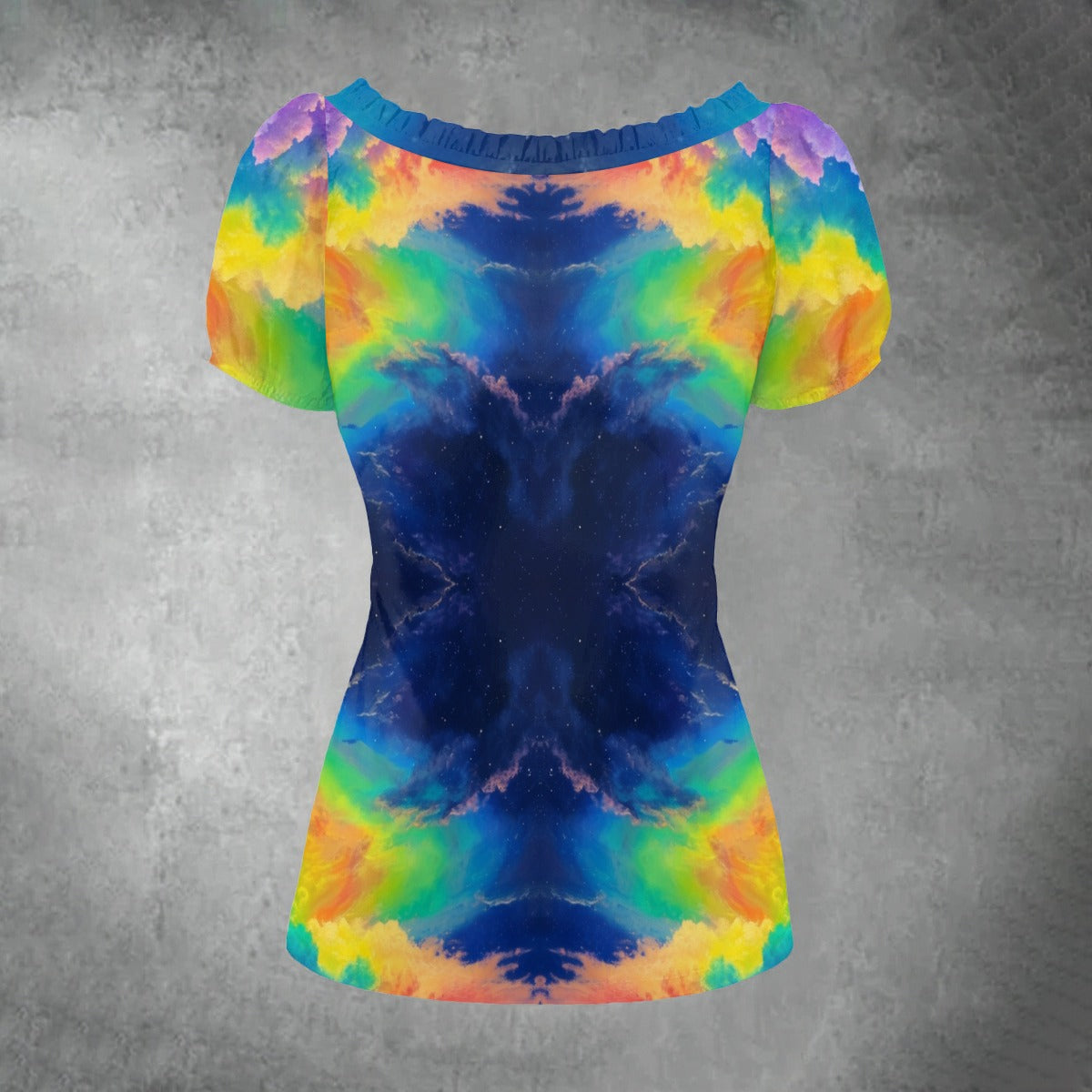 All-over print Women's Puff Sleeve Pleated Shirt