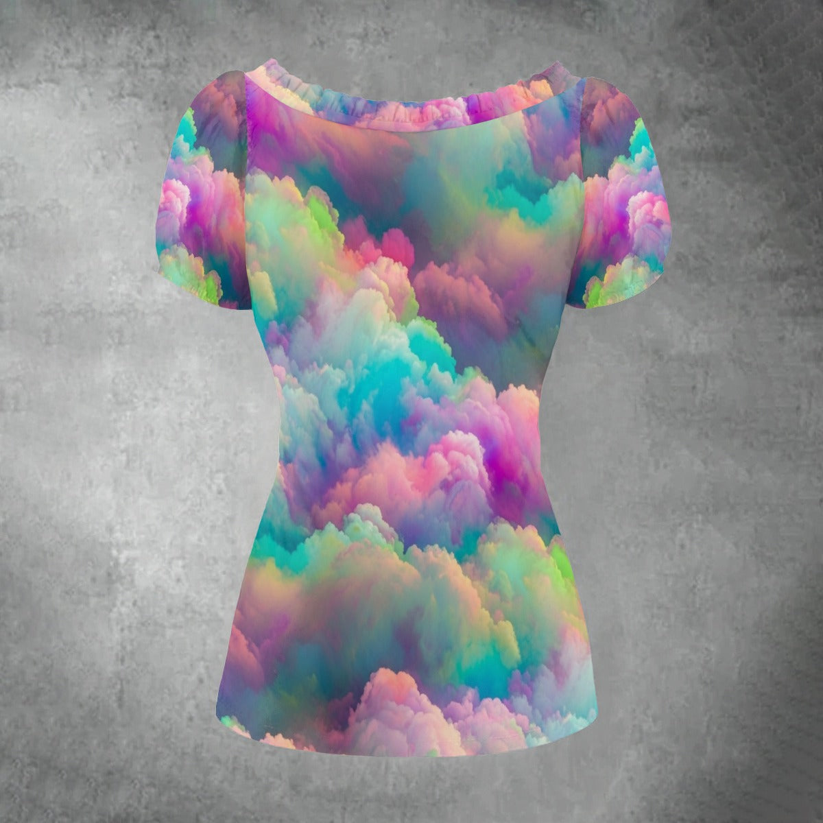 All-over print Women's Puff Sleeve Pleated Shirt