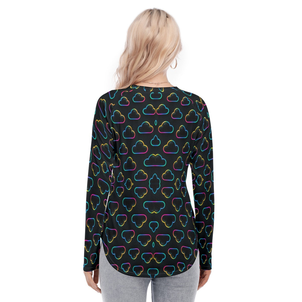 Women's Raglan Sleeves U-Shaped Hem Long Sleeves Blouse