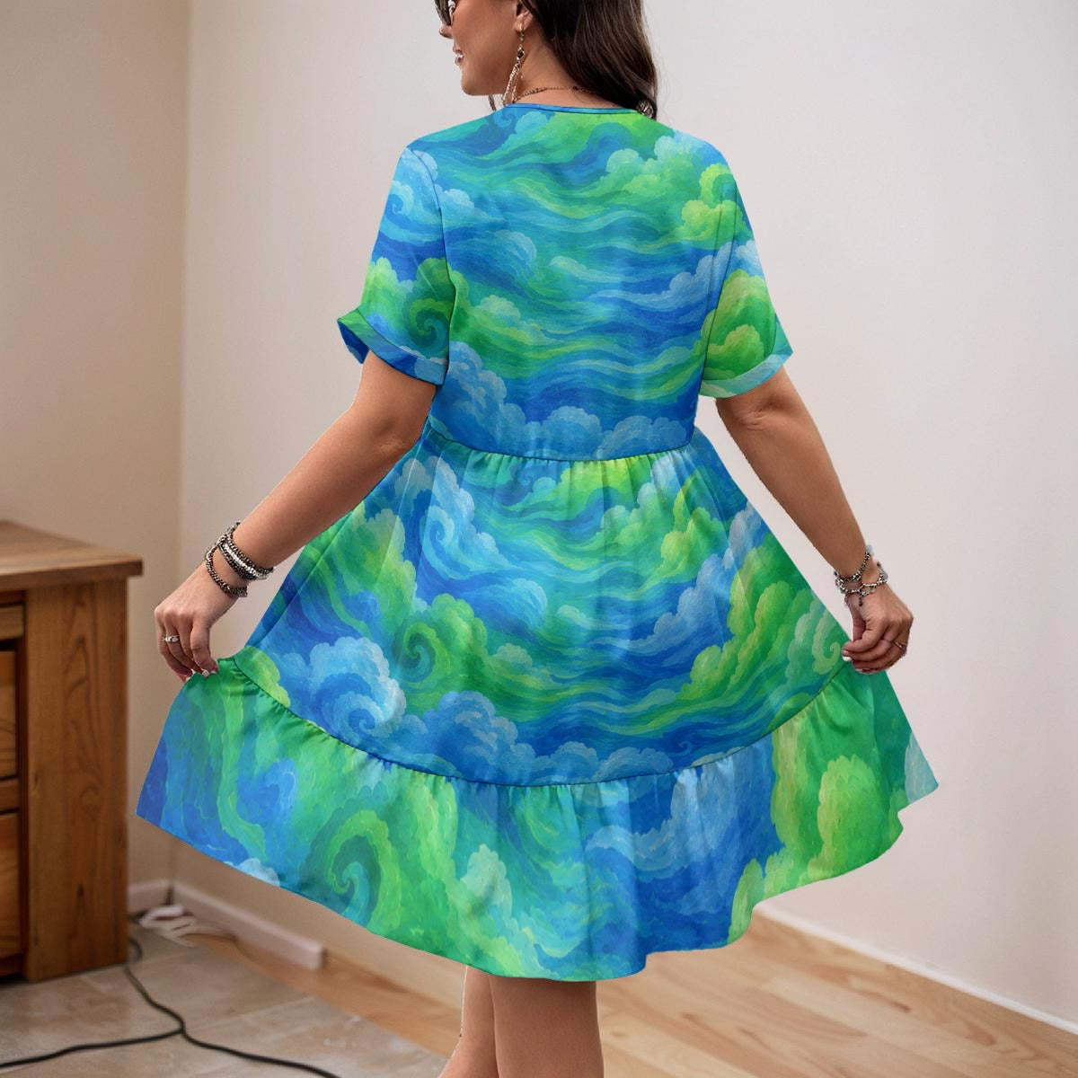 Women's Floral V-Neck Short Sleeve Dress by O’Nimbus – view 3