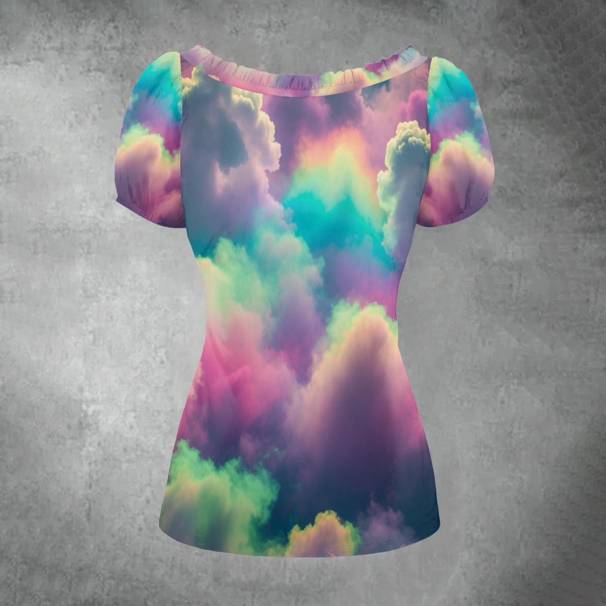 All-over print Women's Puff Sleeve Pleated Shirt