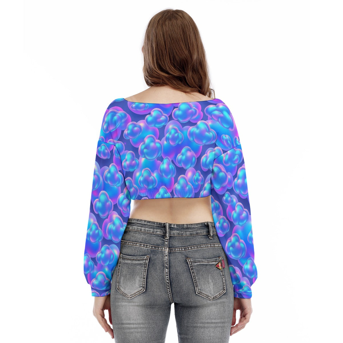 Women's V-neck Long Sleeve Cropped Sweatshirt