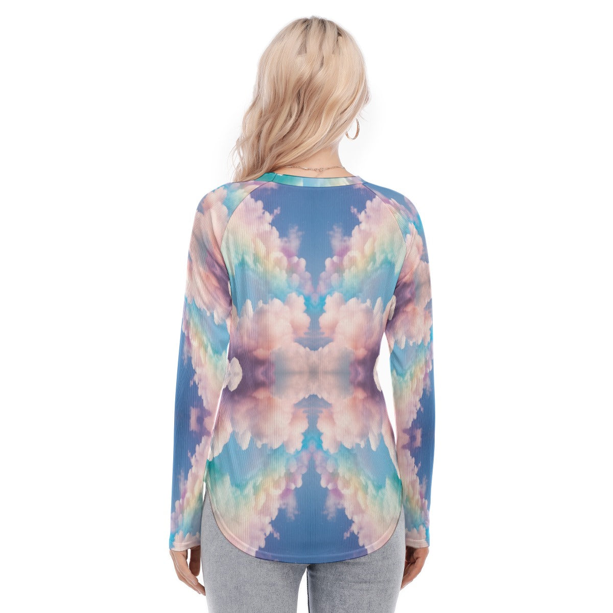 Women's Raglan Sleeves U-Shaped Hem Long Sleeves Blouse