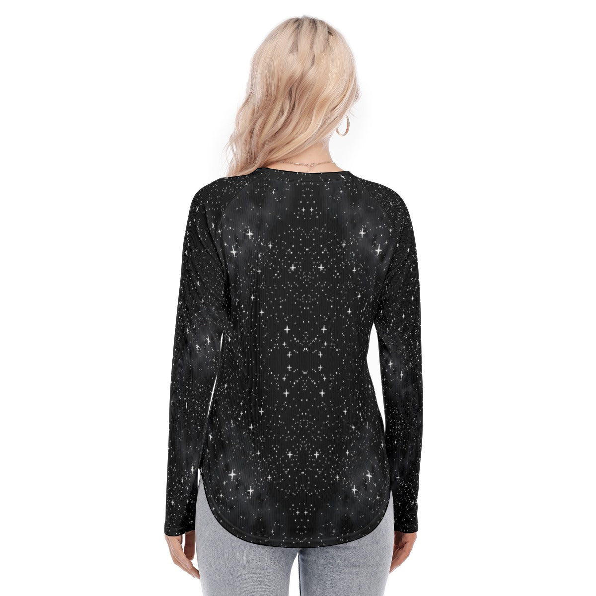Women's Raglan Sleeves U-Shaped Hem Long Sleeves Blouse