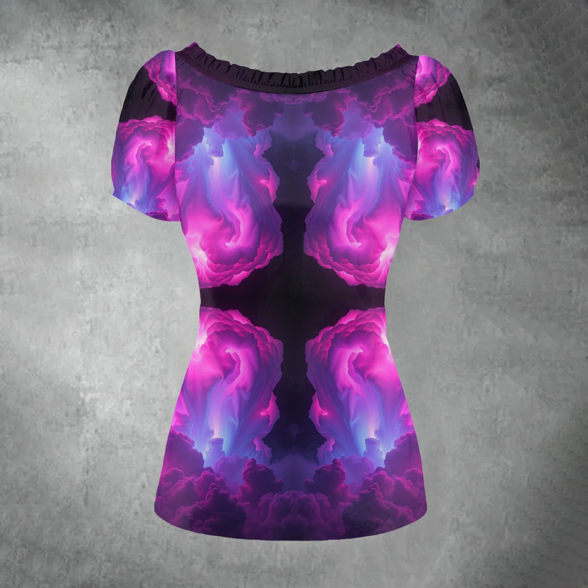 All-over print Women's Puff Sleeve Pleated Shirt